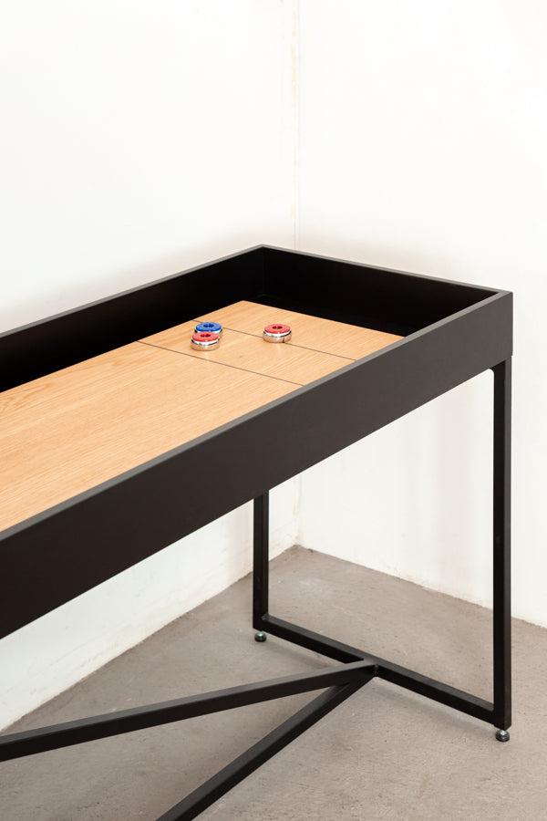 custom shuffleboard table with oak surface